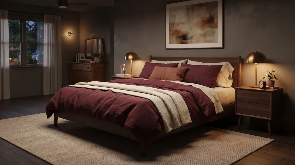 7. Burgundy Bedding