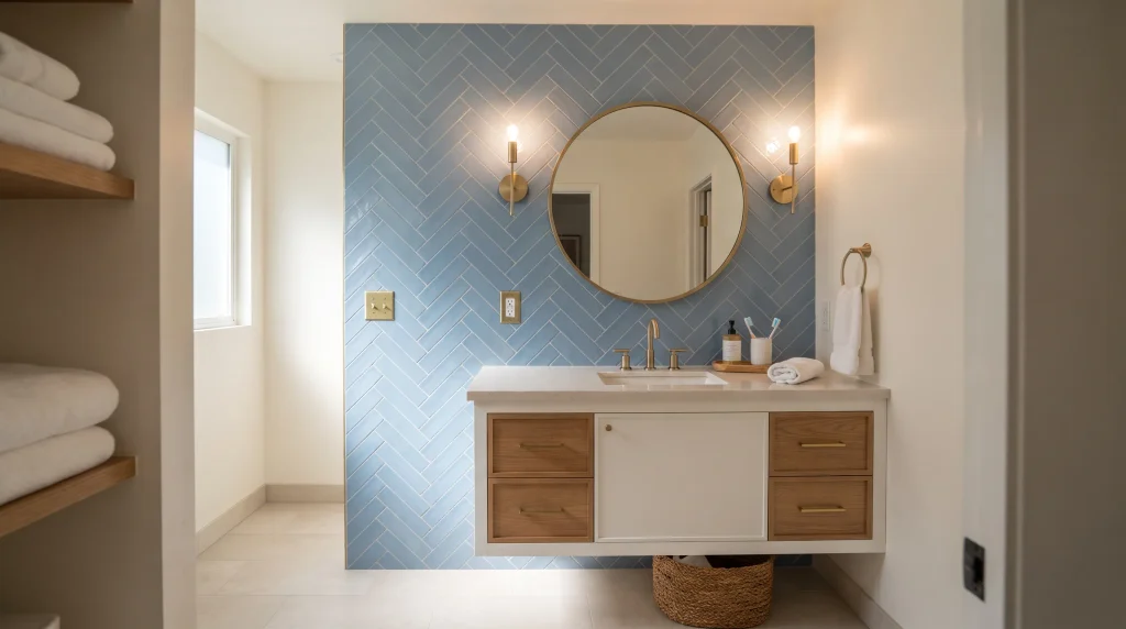 7. Herringbone Blue Tile