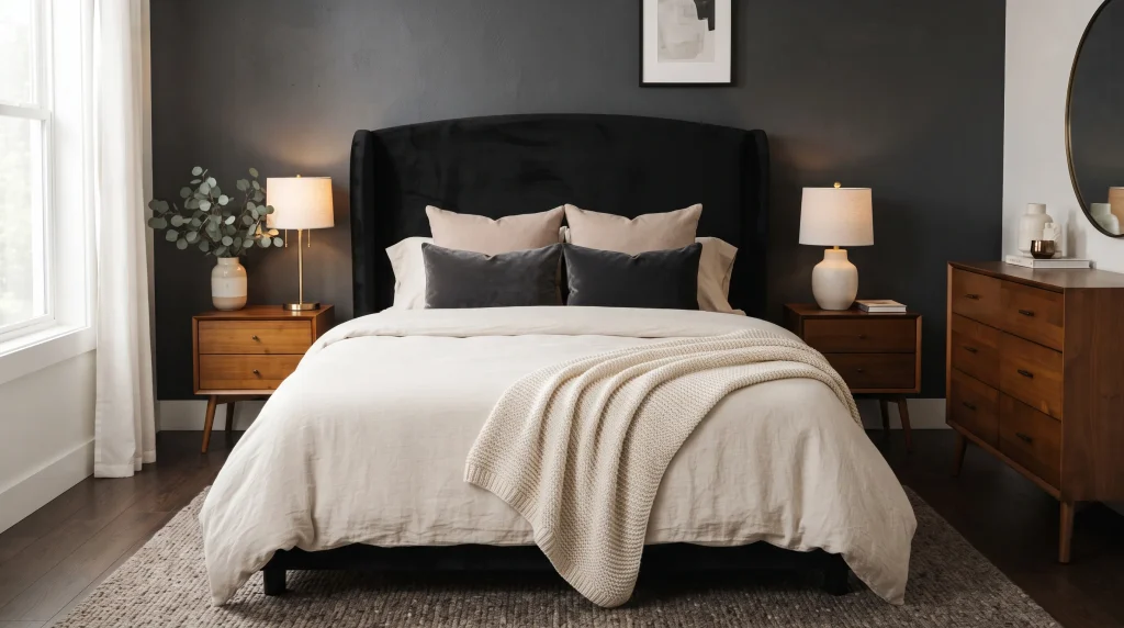 7. Velvet Black Headboard