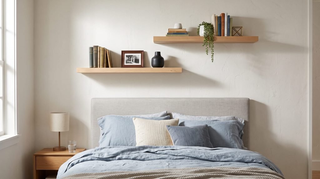 2. Add Floating Shelves Above the Bed