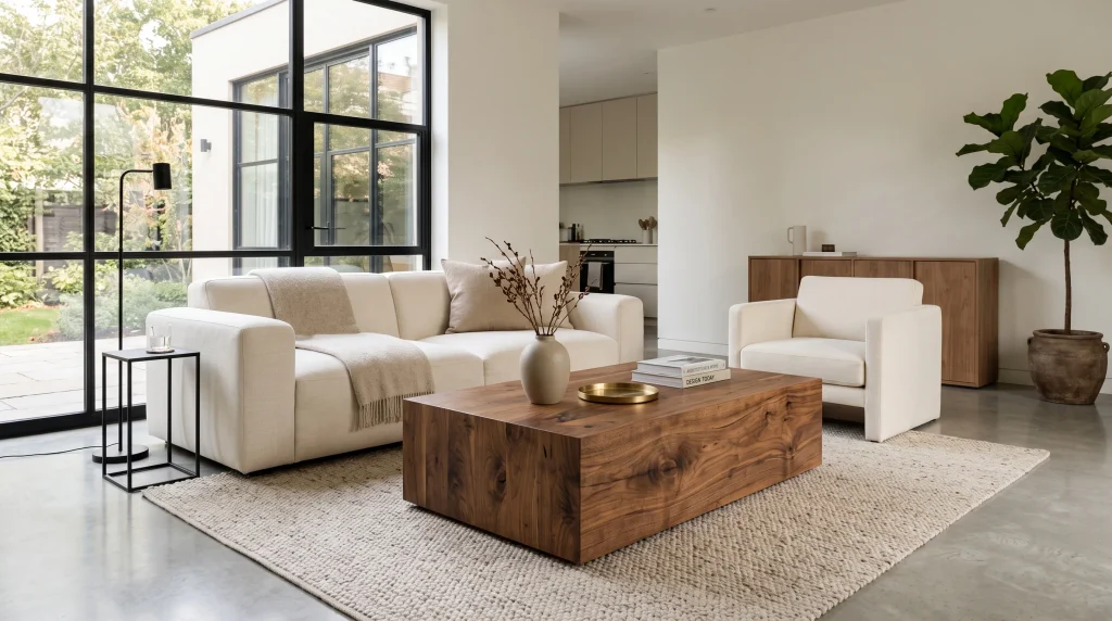2. Use Natural Wood to Soften Clean Lines