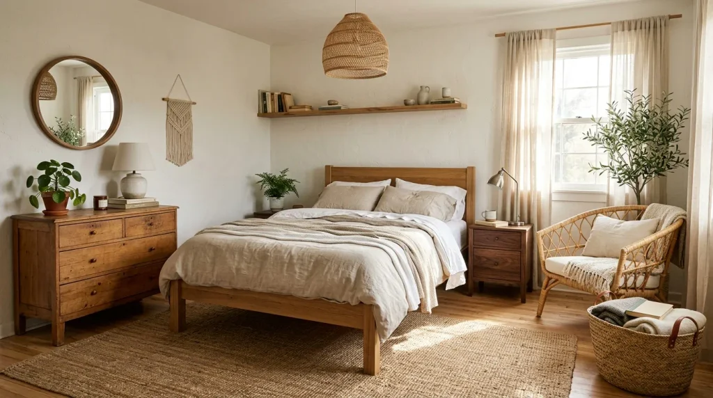 4. Mix Natural Wood With Woven Textures