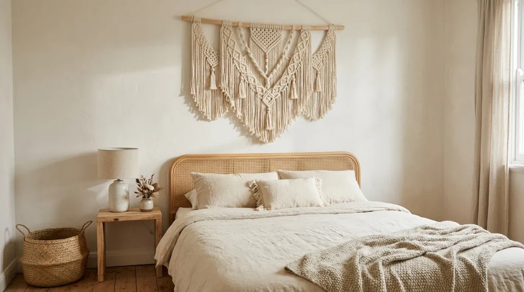 5. Hang a Macramé or Textile Piece Above the Bed
