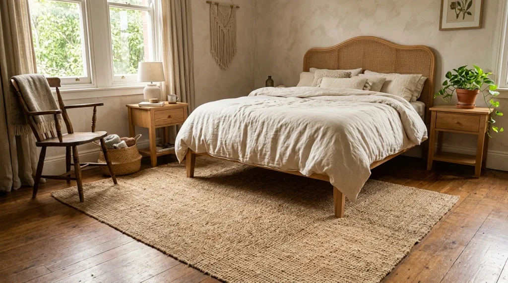 7. Ground the Room With a Jute or Vintage Rug